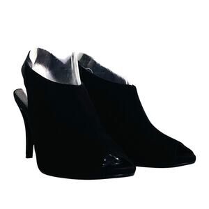 J.Crew Wmns Sz 7. 5 Black Suede Peep Toe 3” heel Slingback Shoes made in Italy